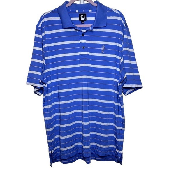 Footjoy Polo Shirt Short Sleeve White Purple Striped Golf Mens‎ Size Large - Picture 2 of 12